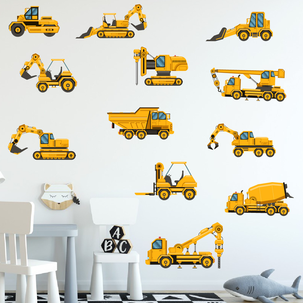 Baby Nursery Wall Stickers - Cartoon Excavator Engineering Car Wall Sticker