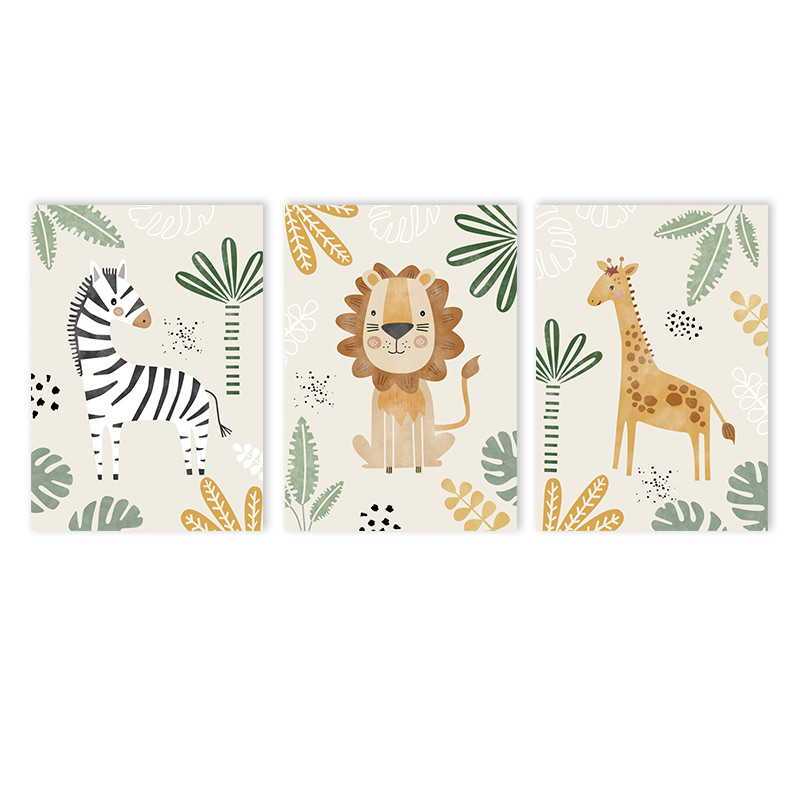 Baby Nursery Jungle - （Unframe 3PCS）-Cute Lion Canvas Painting Jungle