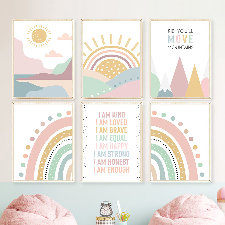 Pink Mountain Sun Rainbow Quot - огляд і ціна Baby Nursery Quotes Wall Art