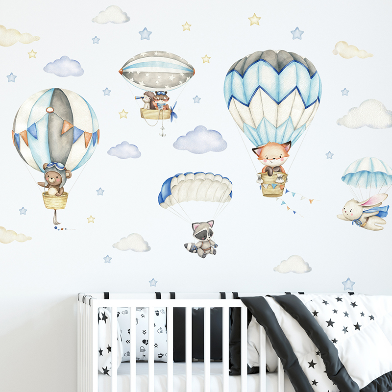 Cartoon Cute Animals Hot Air B - огляд і ціна Baby Nursery Wall Stickers