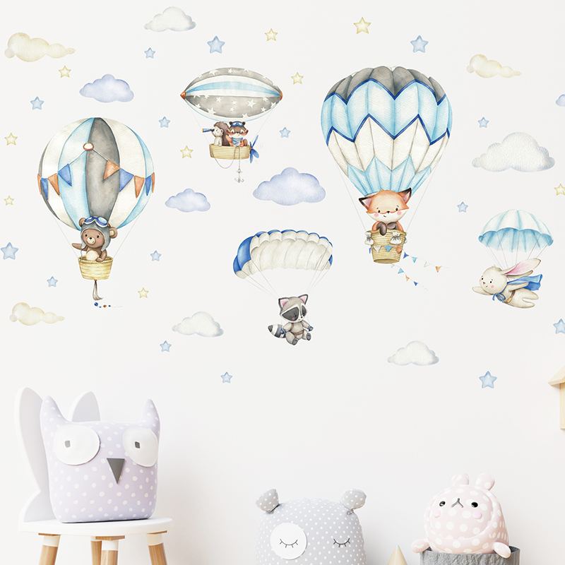 Cartoon Cute Animals Hot Air B - огляд і ціна Baby Nursery Wall Stickers