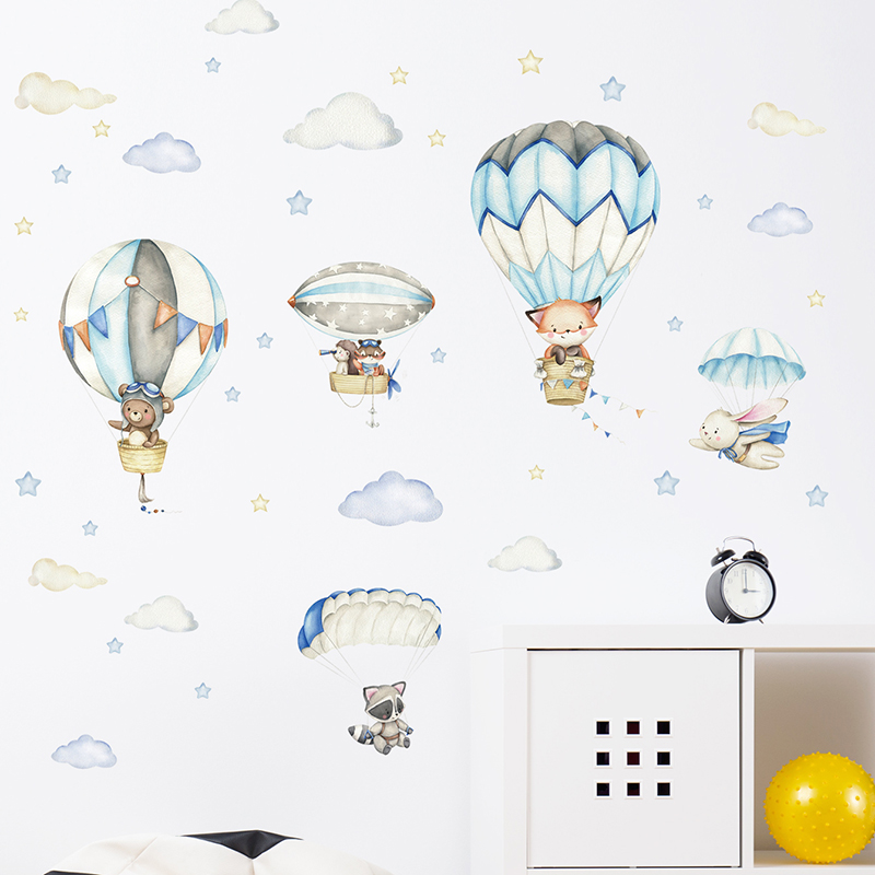 Cartoon Cute Animals Hot Air B - огляд і ціна Baby Nursery Wall Stickers