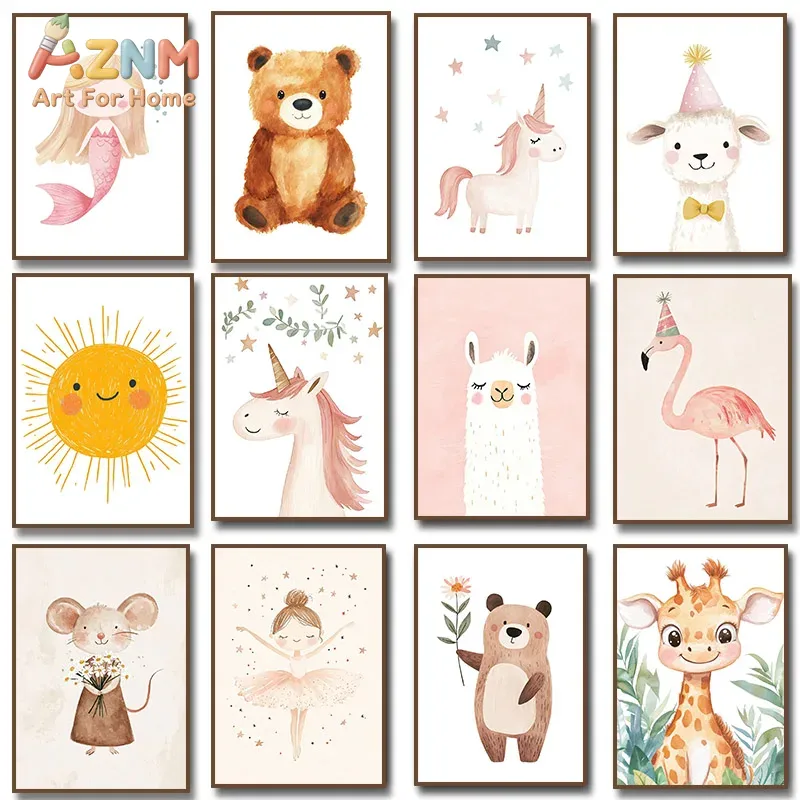 AZNM Watercolor Cute Animal Ca - огляд і ціна Baby Unicorn Nursery