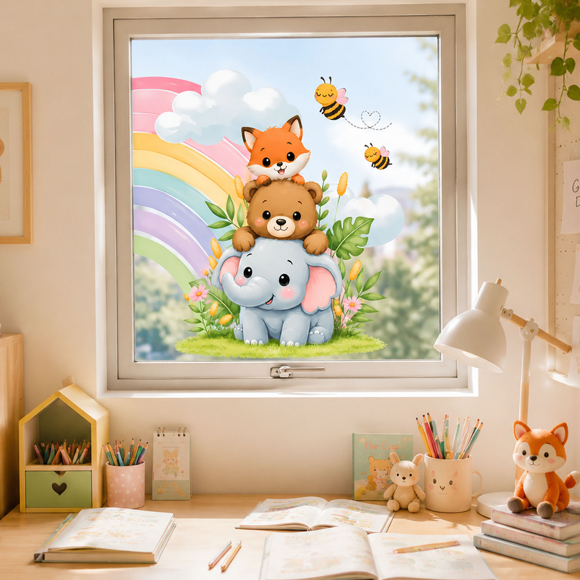 Cute Elephant Bear Fox Window  - огляд і ціна Baby Nursery Wall Stickers