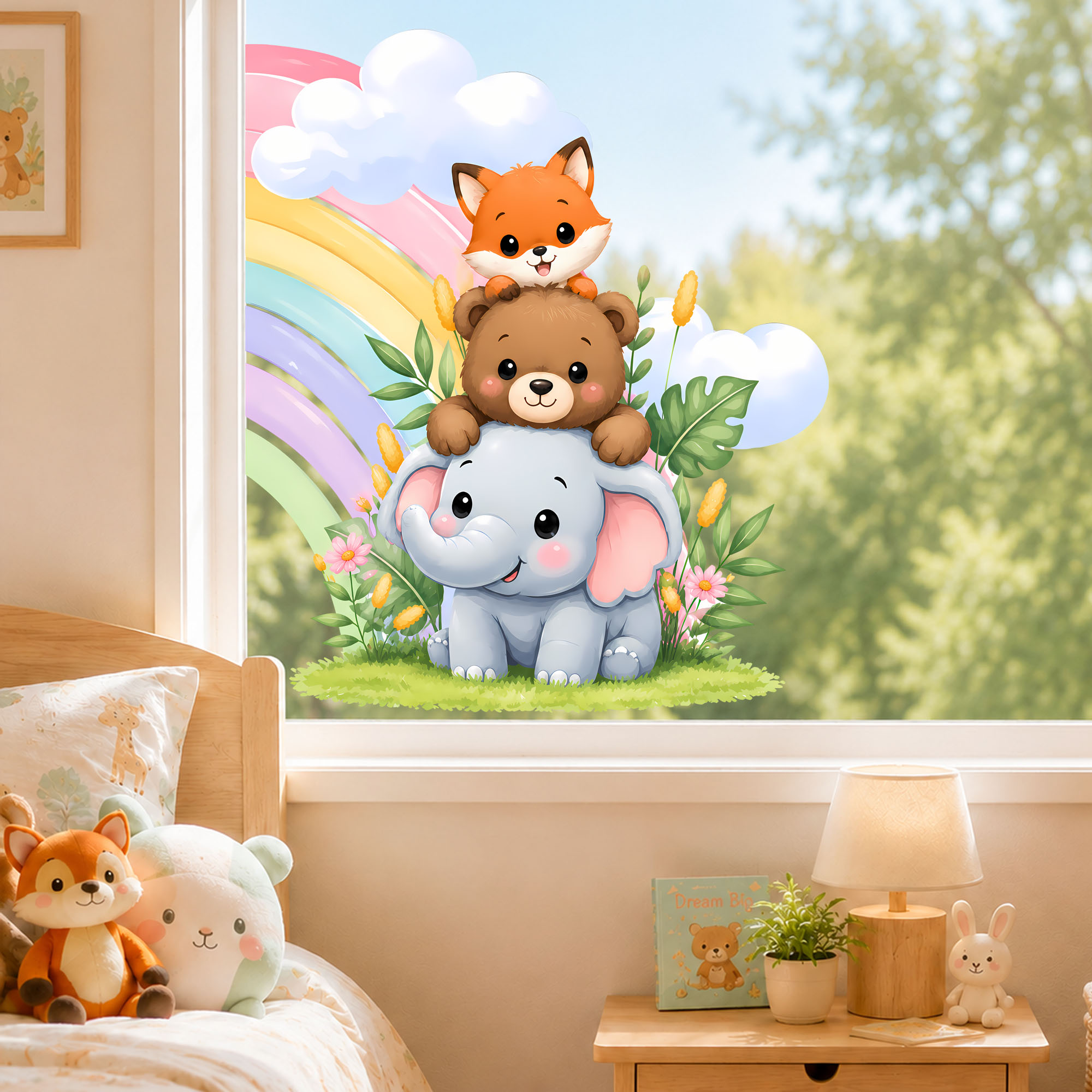 Cute Elephant Bear Fox Window  - огляд і ціна Baby Nursery Wall Stickers