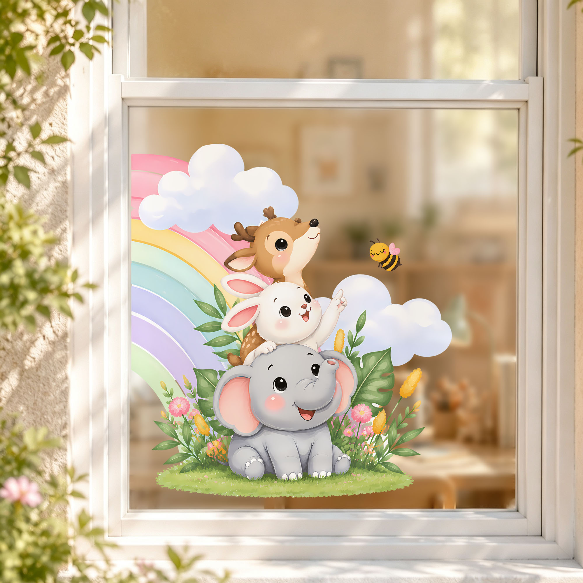 Cute Elephant Bear Fox Window  - огляд і ціна Baby Nursery Wall Stickers