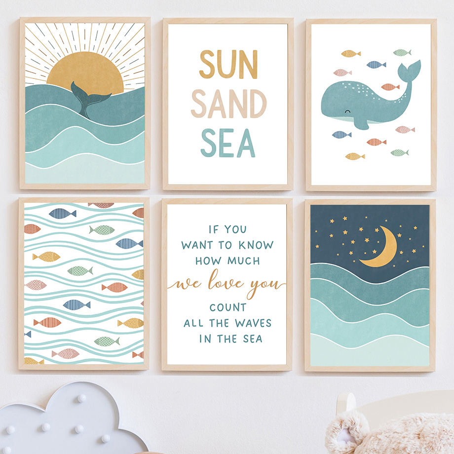 1pc frameless Fish Whale Seagu - огляд і ціна Baby Nursery Quotes Wall Art