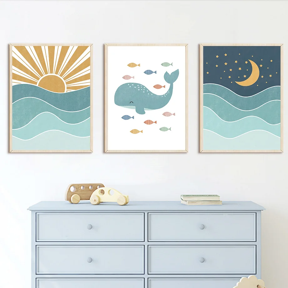 1pc frameless Fish Whale Seagu - огляд і ціна Baby Nursery Quotes Wall Art